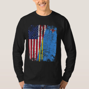 ARUBAN ROOTS Half American Flag ARUBA FLAG T-Shirt