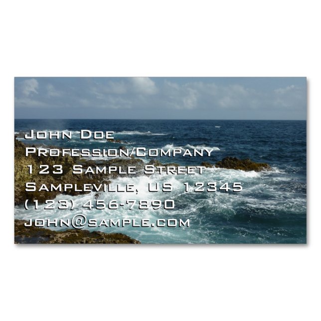 Aruba's Rocky Coast and Blue Ocean Magnetic Business Card (Front)