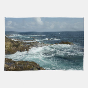 Aruba's Rocky Coast and Blue Ocean Tea Towel
