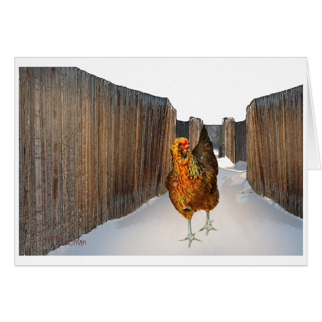 Arucana chicken in snow fence art Card (Front Horizontal)