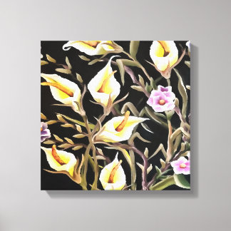 Arum Lily Artistic Floral Design On Black Canvas Print