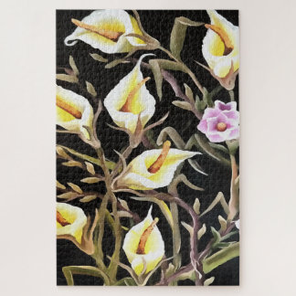 Arum Lily Artistic Floral Design On Black Jigsaw Puzzle