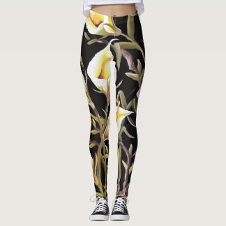 Arum Lily Artistic Floral Design On Black  Leggings