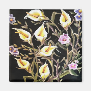 Arum Lily Artistic Floral Design On Black  Magnet