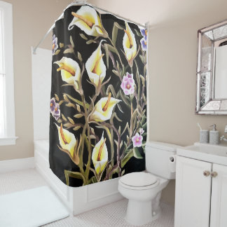 Arum Lily Artistic Floral Design On Black Shower Curtain