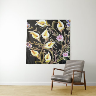 Arum Lily Artistic Floral Design On Black Tapestry