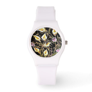 Arum Lily Artistic Floral Design On Black  Watch