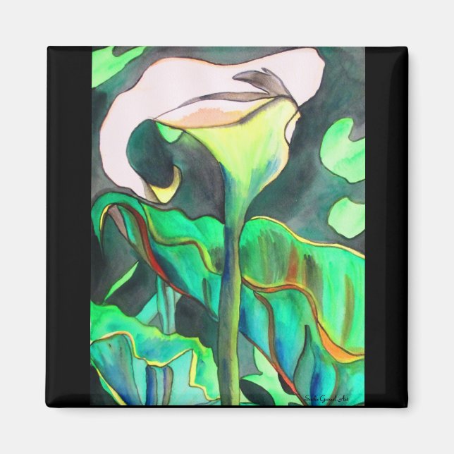 Arum lily white and green tropical flower magnet (Front)