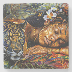 "Arumáya" Jaguar’s Bloom - Women In Amazonia Stone Coaster