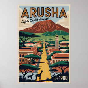 Arusha Tanzania Retro Travel Poster Art