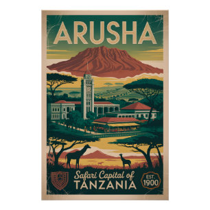 Arusha Tanzania Retro Travel Poster Art
