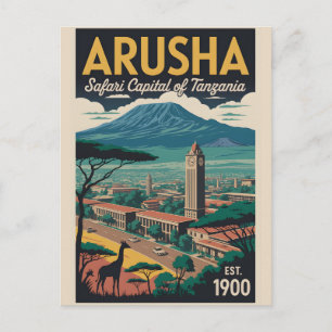 Arusha Tanzania Retro Travel Poster Art Postcard