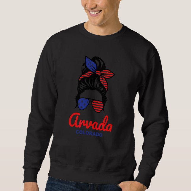 Arvada Colorado Retro Messy Bun Sweatshirt (Front)