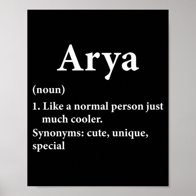 Arya Name Definition  Poster (Front)
