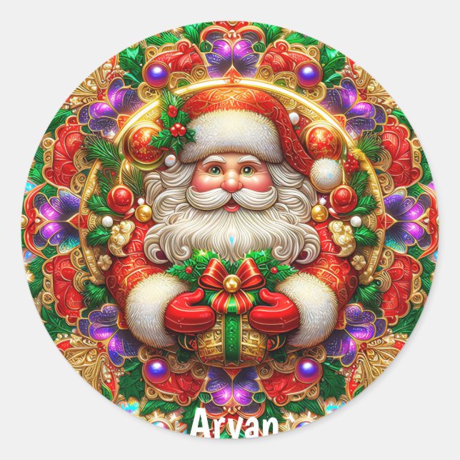 ARYAN ~ SHINY SANTA Christmas ~  Classic Round Sticker (Front)