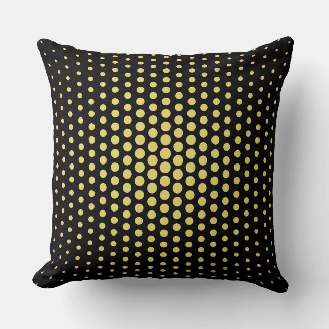 Arylide yellow Techno Dots Modern Black Cushion (Front)