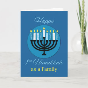As A Family First Hanukkah Menorah on Dark Blue Card