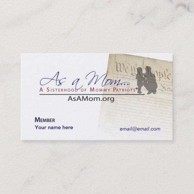 As A Mum... Member business Card (Front)