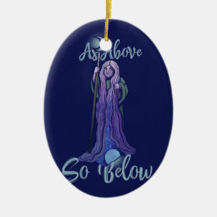 "As Above so Below" Crone Moon Goddess Pagan Art Ceramic Tree Decoration