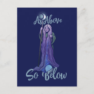 "As Above so Below" Crone Moon Goddess Pagan Art Postcard