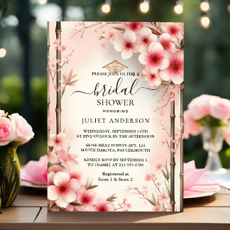 As Bamboo Pink Sakura Cherry Blossom Bridal Shower Invitation