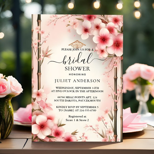 As Bamboo Pink Sakura Cherry Blossom Bridal Shower Invitation (Creator Uploaded)