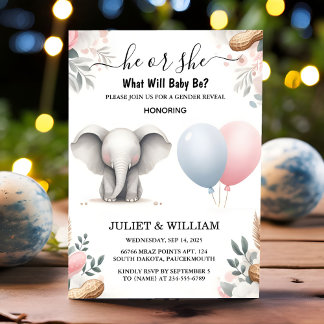 As Big Zoo Baby White Elephant Birth Gender Reveal Invitation