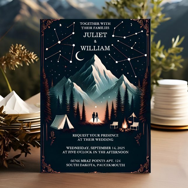 As Cabin Forest Wood Sky Tree Fire Camping Wedding Invitation (Creator Uploaded)