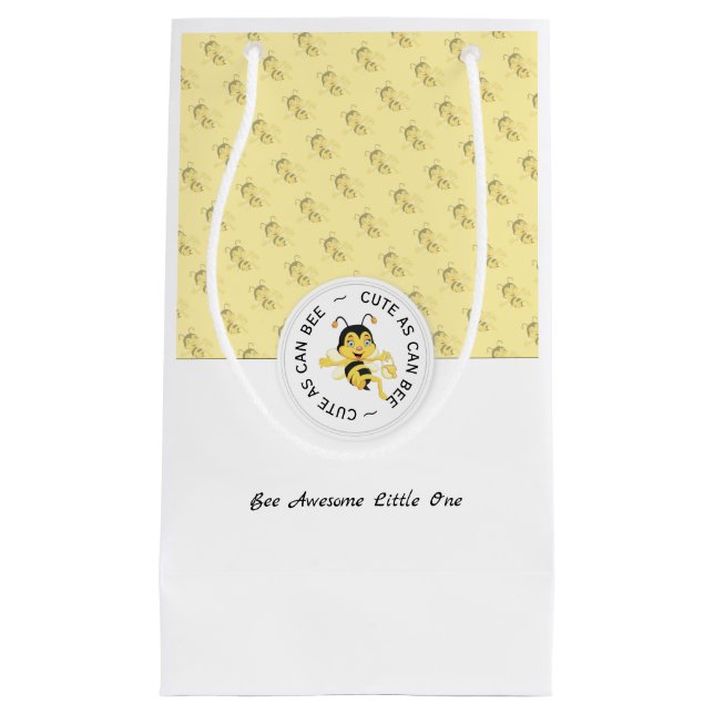 As Cute As Can Bee Cartoon | Personalised Monogram Small Gift Bag (Front)