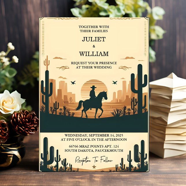 As Desert Rodeo Retro Horse Rustic Western Wedding Invitation (Creator Uploaded)
