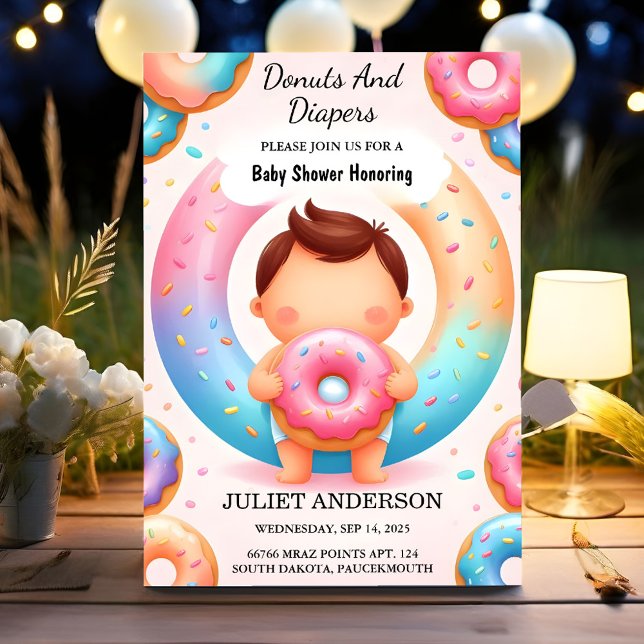 As Dreams Pink Blue Doughnuts And Diapers Baby Sho Invitation (Creator Uploaded)
