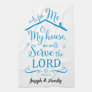 "As for me and My House" Kitchen Tea Towel (Blue)