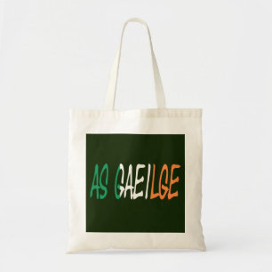 As Gaeilge overlaid on Irish Flag btt Tote Bag