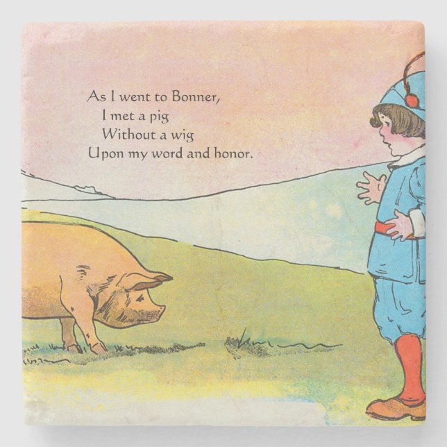 As I Went to Bonner I Met a Pig - Nursery Rhyme Stone Coaster (Front)