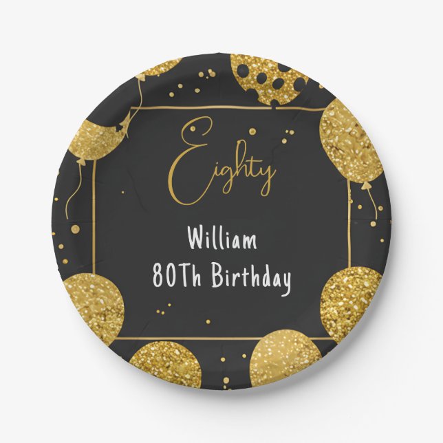 As Retro Fun Adult Humour Happy Chic 80th Birthday Paper Plate (Front)