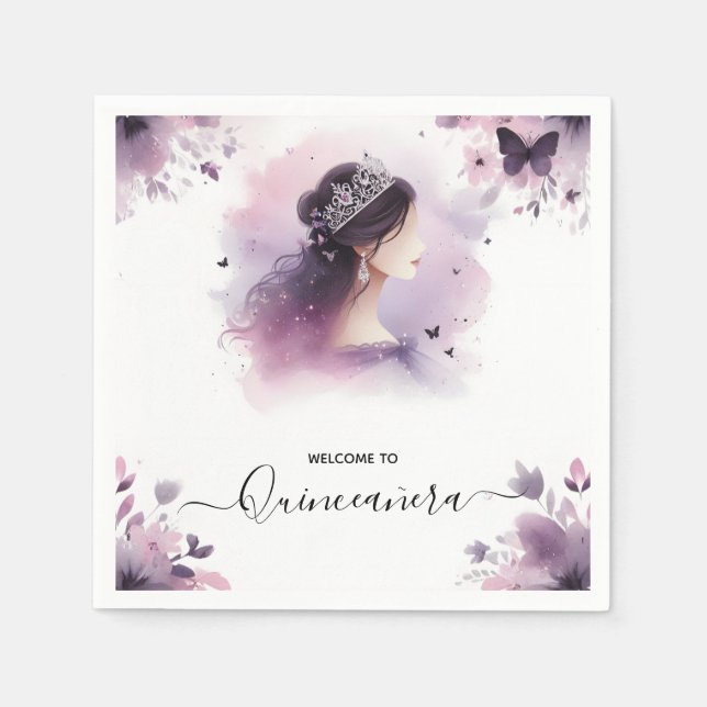As Royal Gold Tiara Lilac Light Purple Quinceanera Napkin (Front)