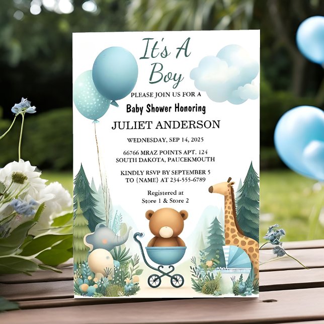 As Soft Boho Bear Blue Cub Welcome Baby Boy Shower Invitation (Creator Uploaded)
