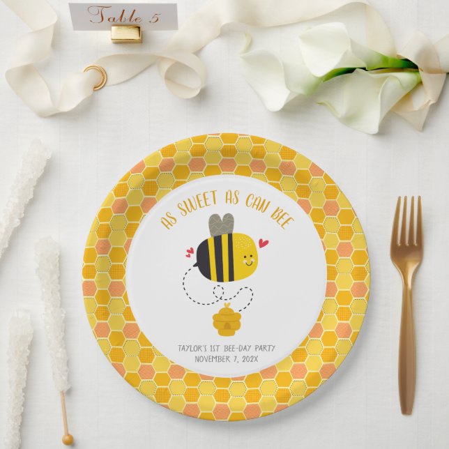 As Sweet As Can Bee Themed Cute Kawaii Birthday Paper Plate (Wedding)