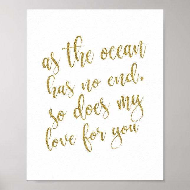 As the ocean has no end Gold Glitter 8x10 Sign (Front)
