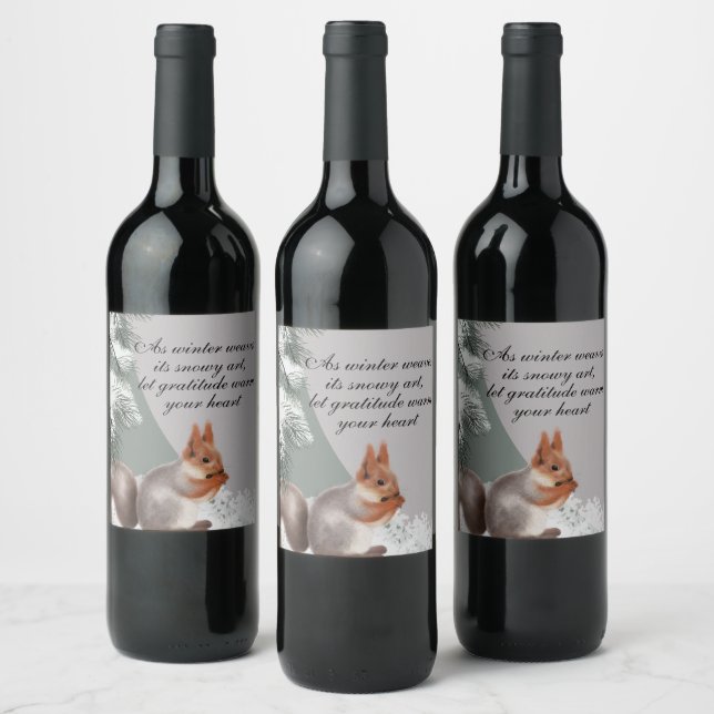 As winter weaves its snowy art, let gratitude warm wine label (Bottles)