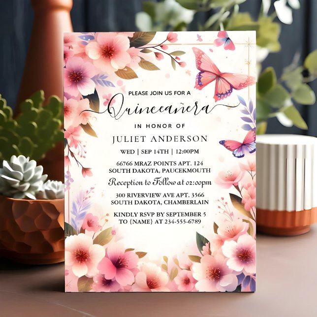 As Wood Tree Pink Girly Cherry Blossom Quinceanera Invitation (Creator Uploaded)