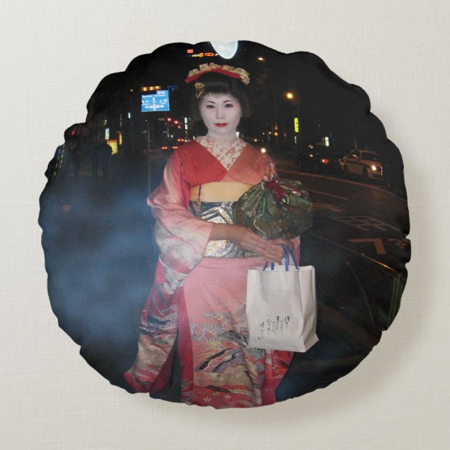 Asakusa Geisha Neo Tokyo Round Cushion (Front)