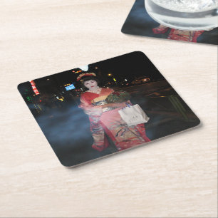 Asakusa Geisha Neo Tokyo Square Paper Coaster