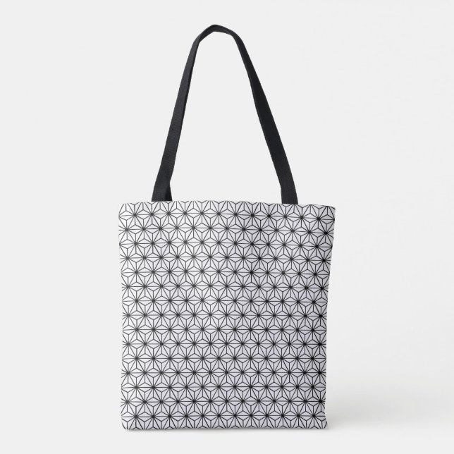 Asanoha Black And White Japanese Geometric Pattern Tote Bag (Back)