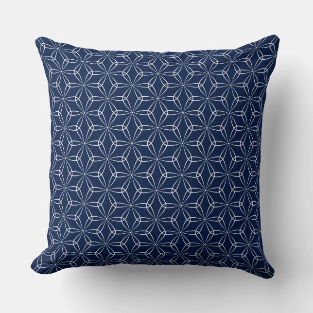 Asanoha Style 02 - White on Dk Blue 001744 Cushion (Front)