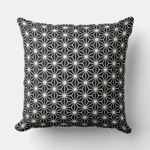Asanoha Style - White on Black Cushion