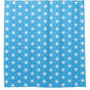 Asanoha Style - White on Blue 009dea Shower Curtain