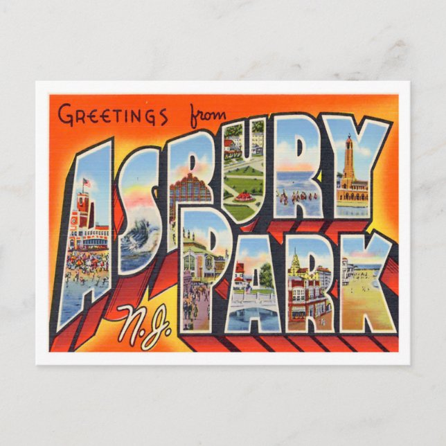 Asbury Park, New Jersey Vintage Big Letters Postcard (Front)