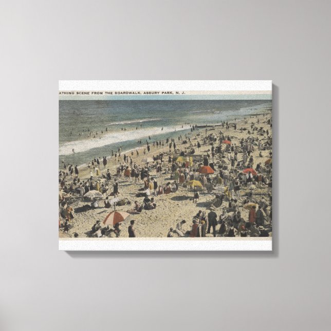 Asbury Park, NJ - Bathing Scene from Boardwalk Canvas Print (Front)