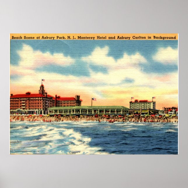 Asbury Park NJ, Beach Scene, Vintage Poster (Front)